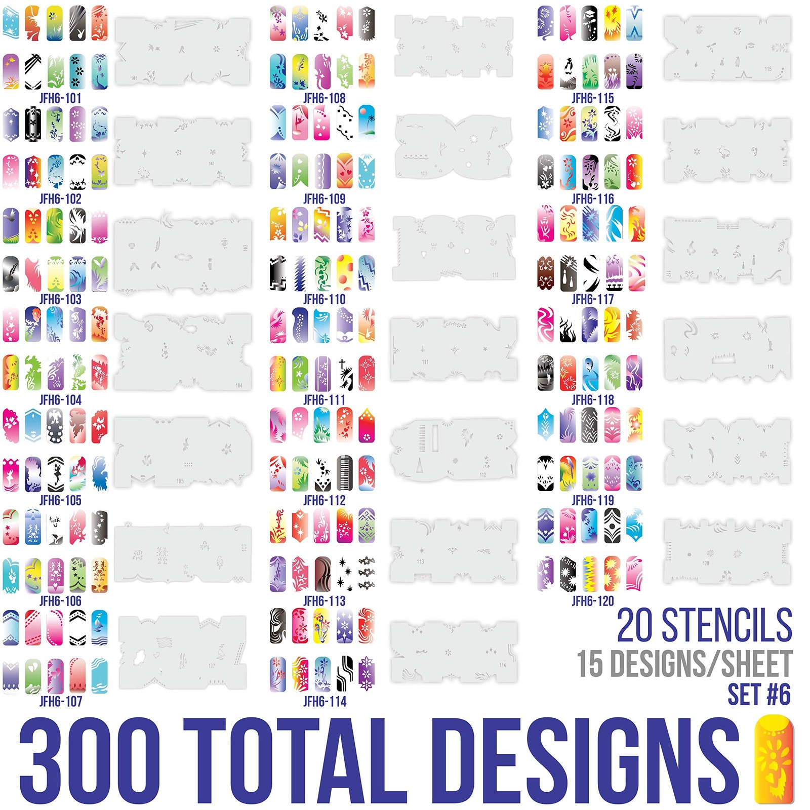 Airbrush Nail Stencils – Nail Art Stencils Set #6: 280 Unique Designs from 20…