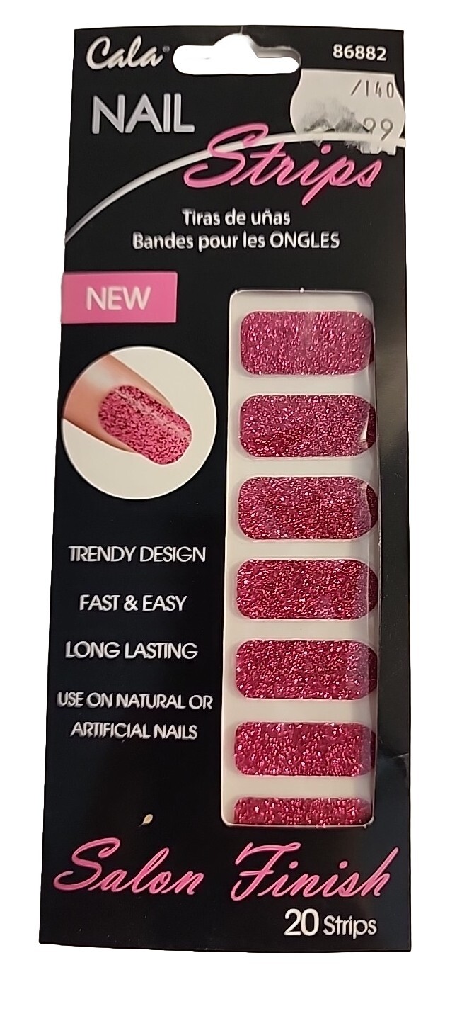 Cala Pink Glitter Nail Strips. Oblong, Self Adhesive, Single Use. #86882.