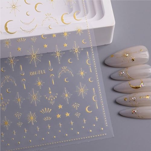 2 Sheets Star Nail Stickers Gold Silvery Nail Art Decals 5d-gold Silvery-17