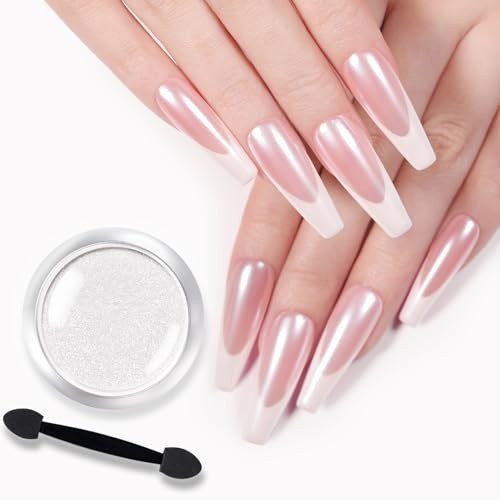 White Pearl Chrome Nail Powder Iridescent Mermaid Pigment for Acrylic Gel Nail