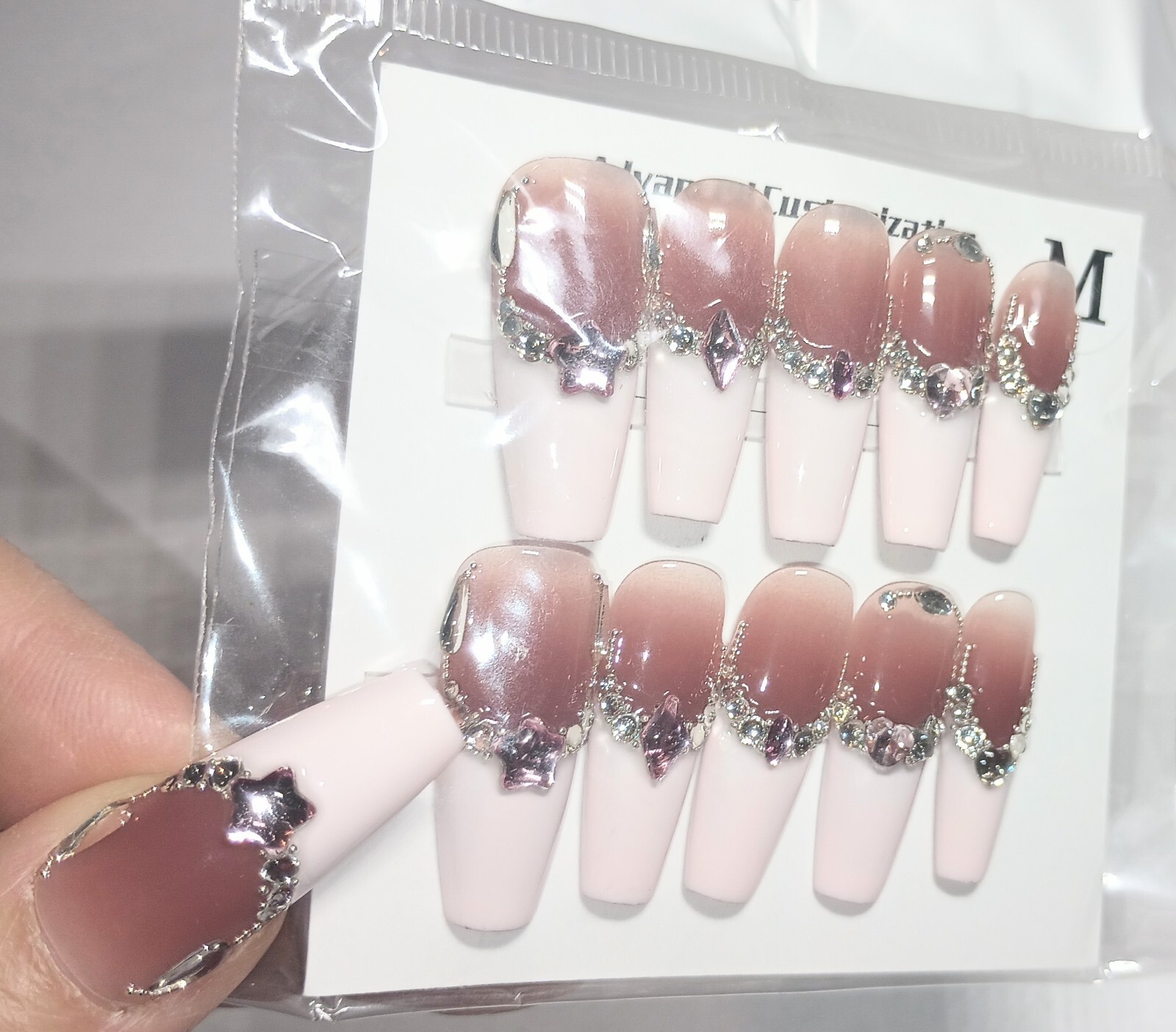Green Gold Galaxy Cat Eye Press on Nails Handmade Fake Fingernails Gel Polish