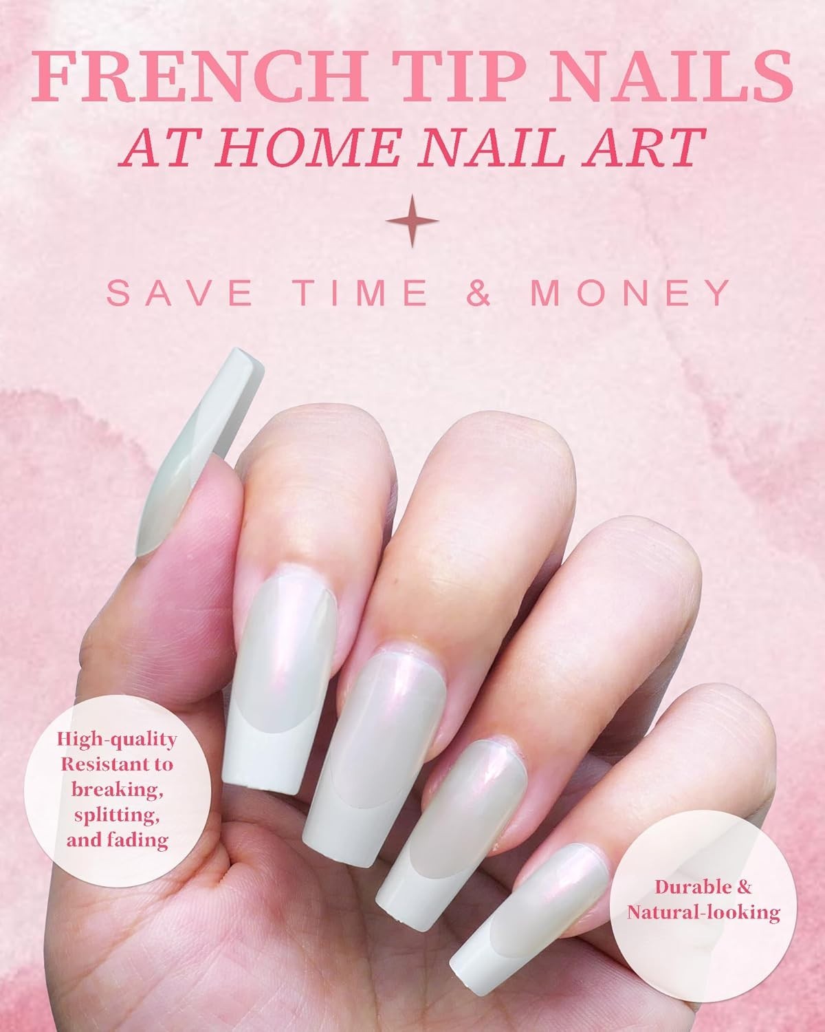 120Pcs French Tip Press on Nails Long Square Fake Nails White Glitter Frenchtip