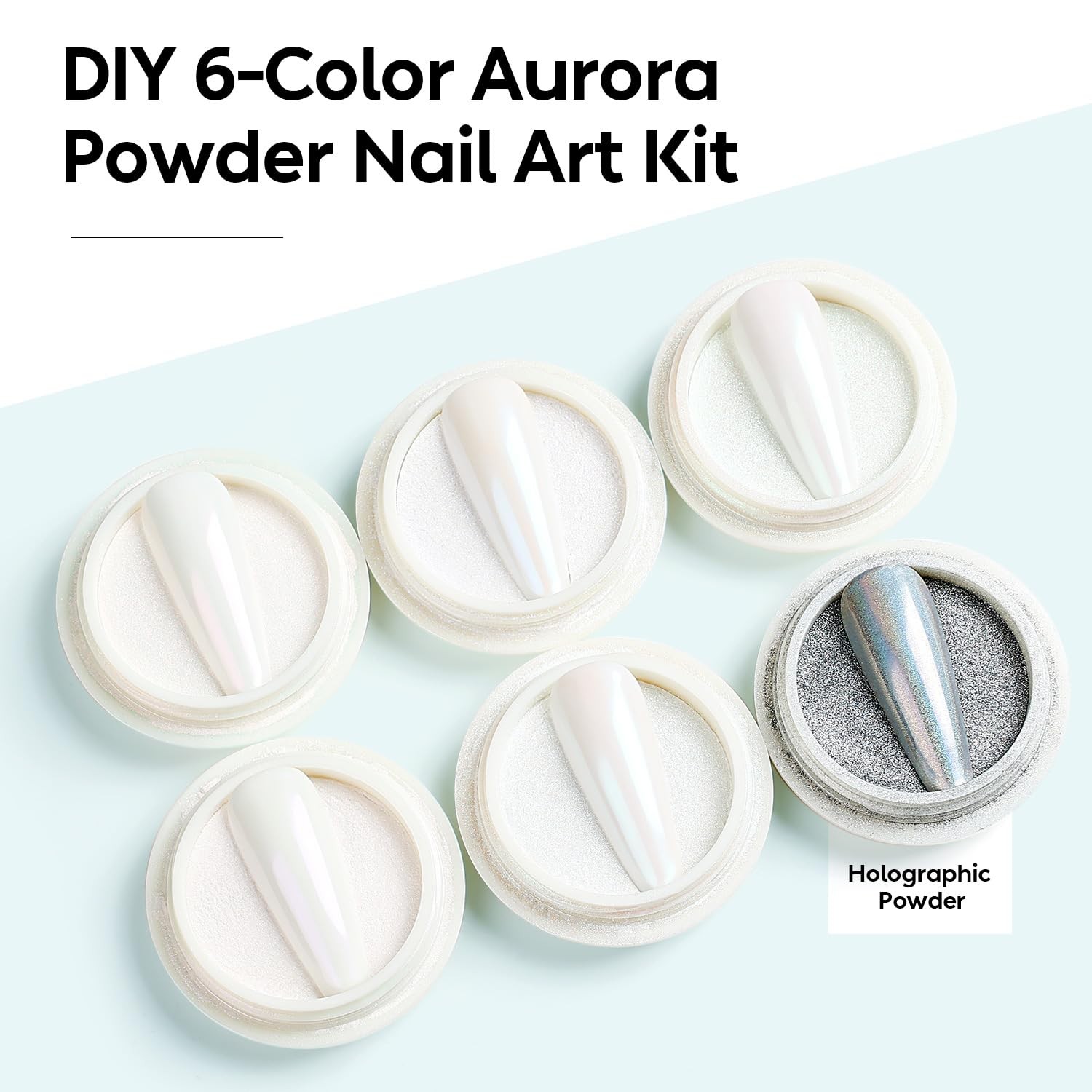 Aurora Nail Powder for Gel Nails, Cruelty Free, Vegan, 6 Jars Pearlescent Mer…