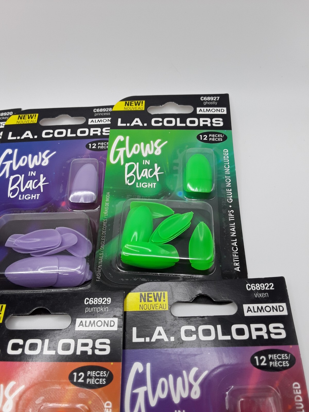 x 6 L.A. COLORS GLOWS IN BLACK LIGHT ARTIFICIAL NAILS