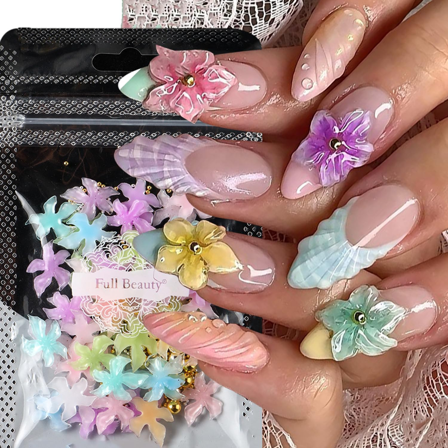 Summer Flower Nail Charms 3D Hibiscus Flowers for Nails Gems Spring Nail Jewelry
