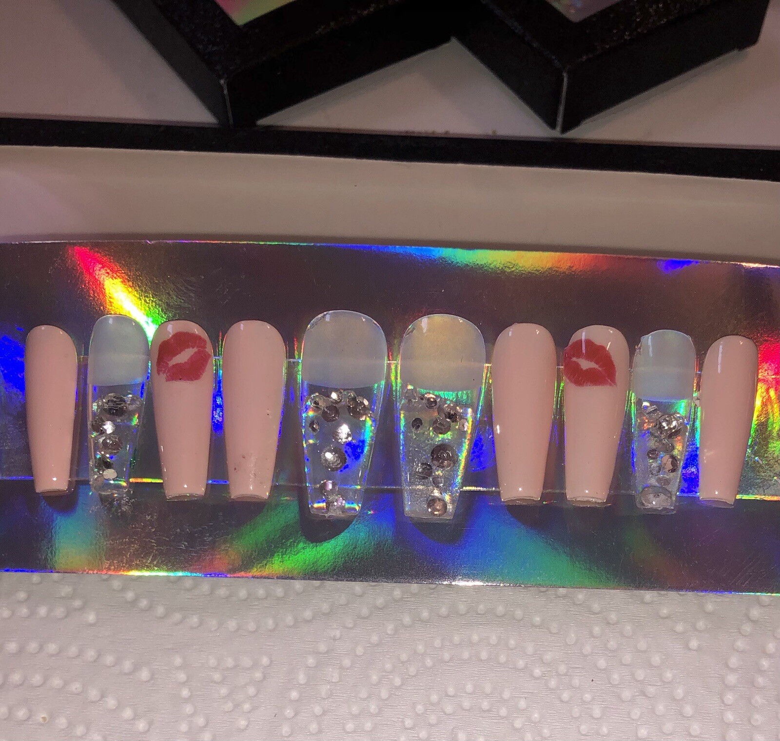 Nude and Clear Kiss Design Press-On Nails