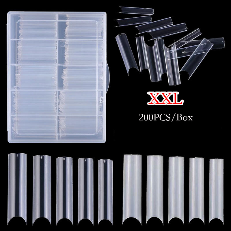 200Pcs XXL C Curve Nail Tips Extra Long Square Fake Nails Half Cover False Nail