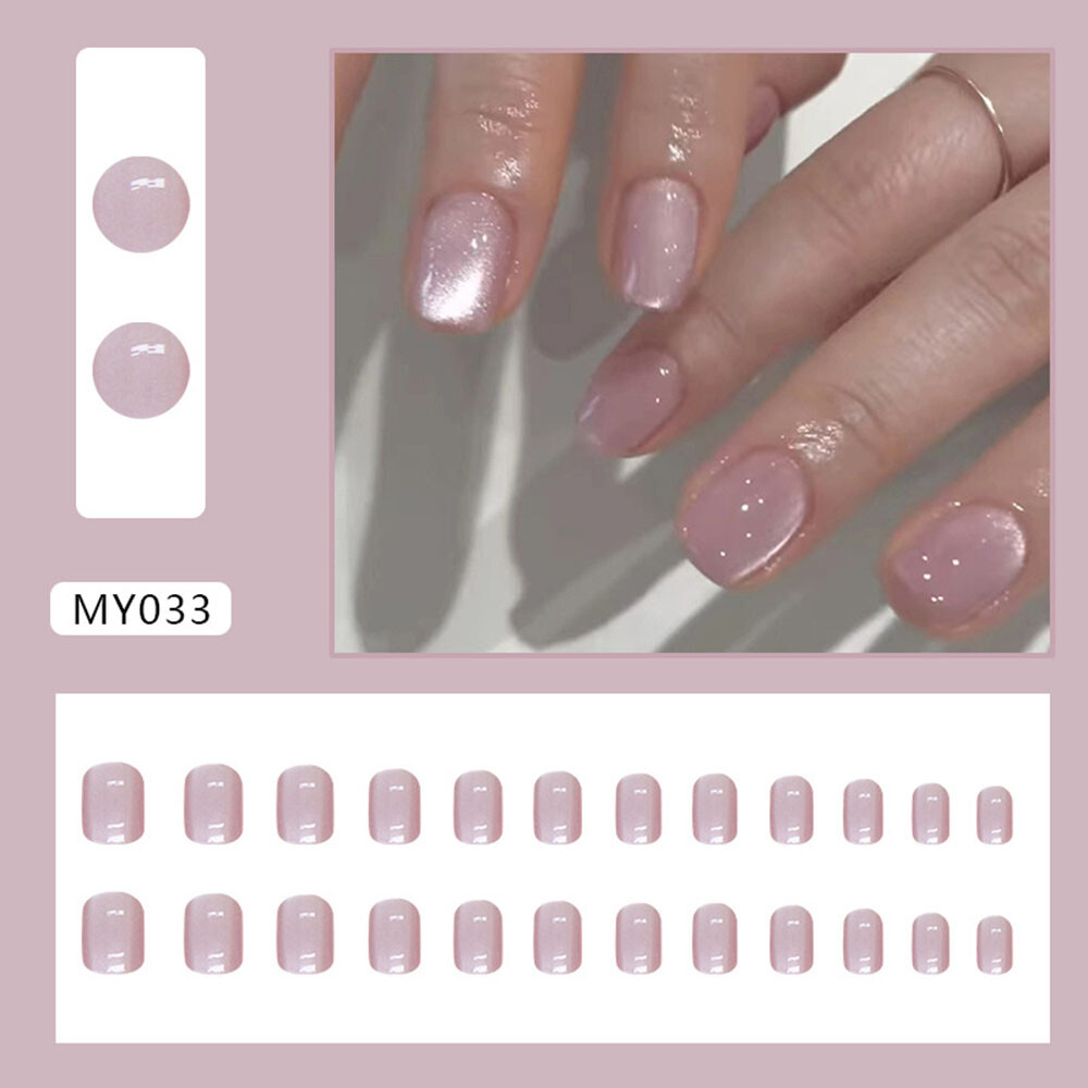 Diamond Cat Eye False Nails Medium Square Press on Nails for Nail Art 24pcs