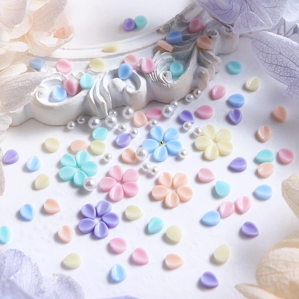 Flowers Nail Charms 3D Resin Colorful Petals Charms for Acrylic Nails Gold Pearl