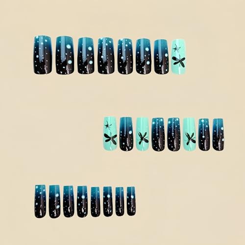 24 Pcs Ombre Dark Green Press on Nails Medium Square – Fake Nails Design V5