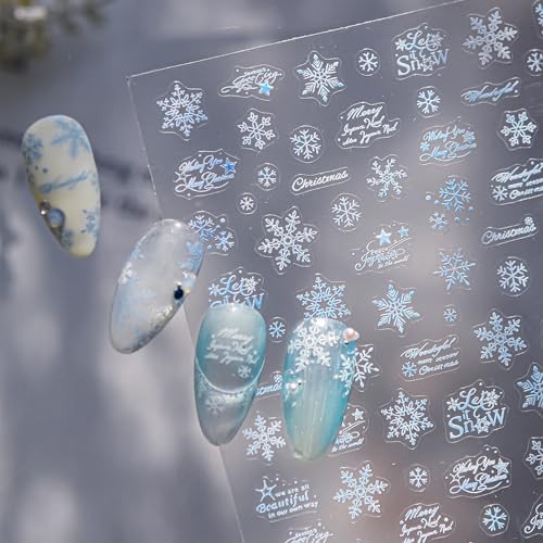 1 Sheets Blue White Snowflake Nail Decals for Nail Christmas Nail Stickers-8