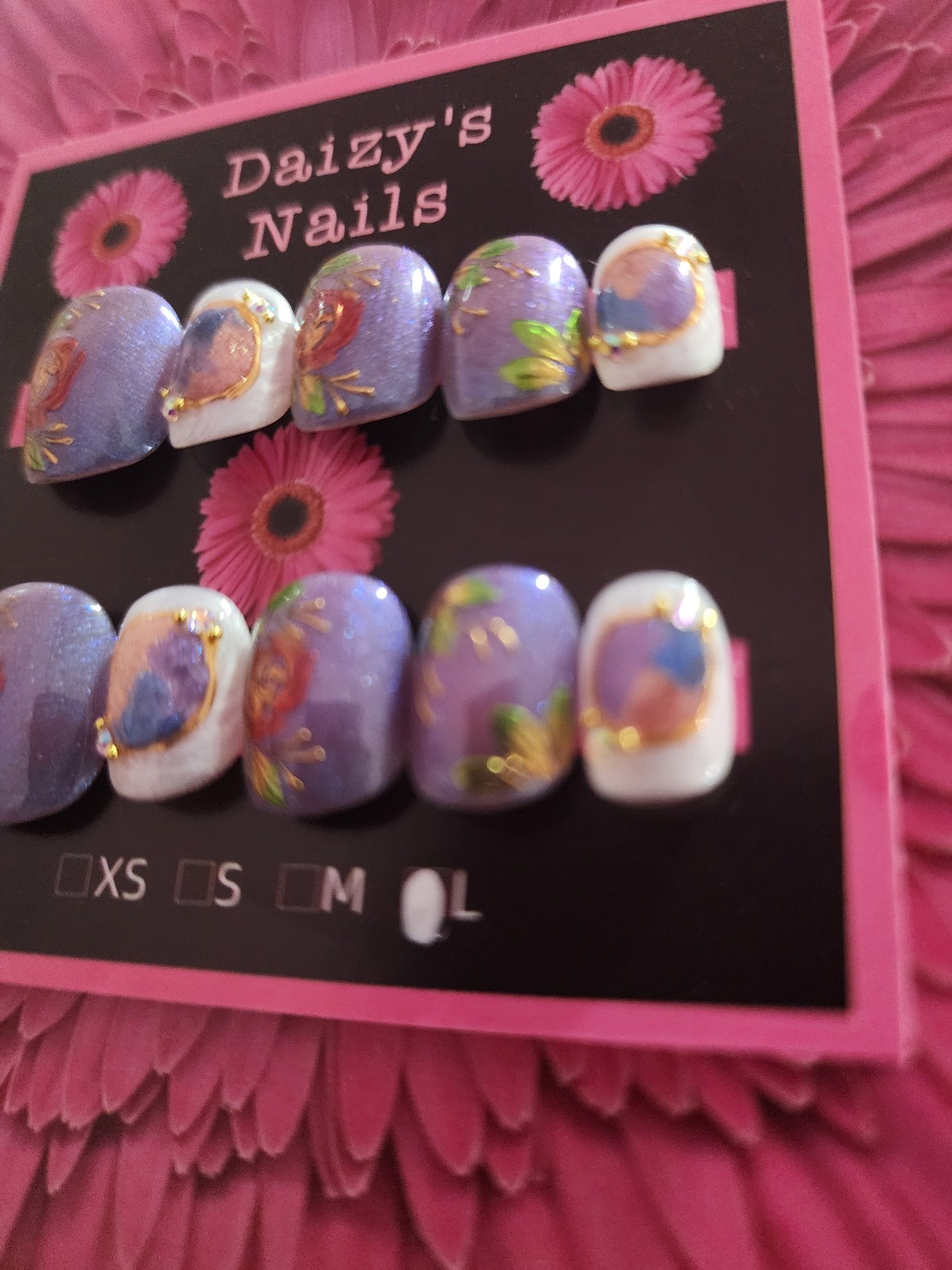 Large Size Purple Rose Press-on Nail Set Handmade Square Round 1.5 Cm Length