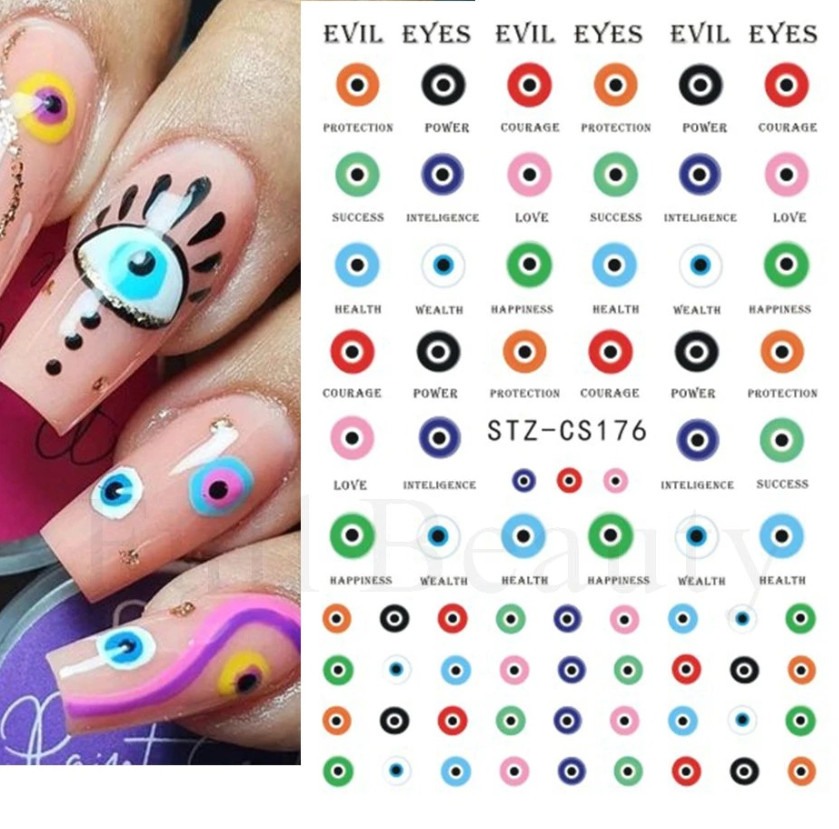 3D Nail Art Stickers Decals French Transfers Wavy Swirls Evil Eye Crackle NS39