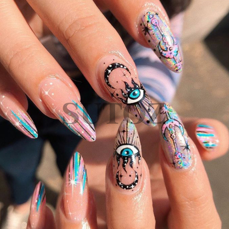 3D Evil Eye Eyeball Moon Star Snake Self-Adhesive Nail Decal Sticker NS39