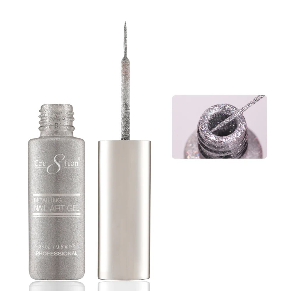 Cre8tion Detailing Nail Art Gel .33 Oz – #42 Bright Holographic Silver