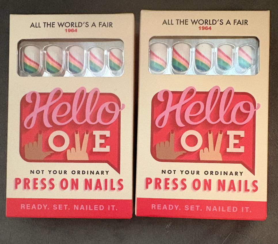 Hello Love ~~ Press On Nails ~~ Available in White Rainbow Purple Plaid French