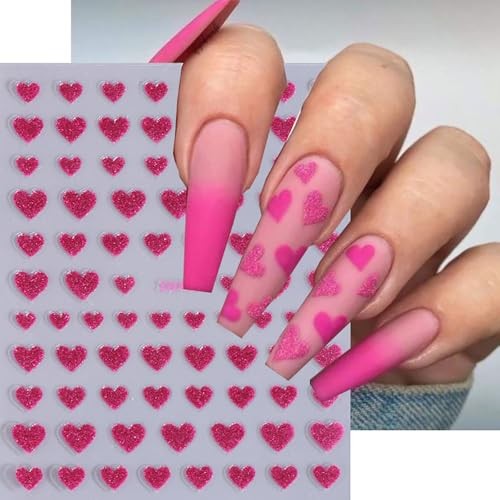 Valentine’s Day Nail Stickers Glitter Heart Nail Art Stickers 6PCS Heart -04