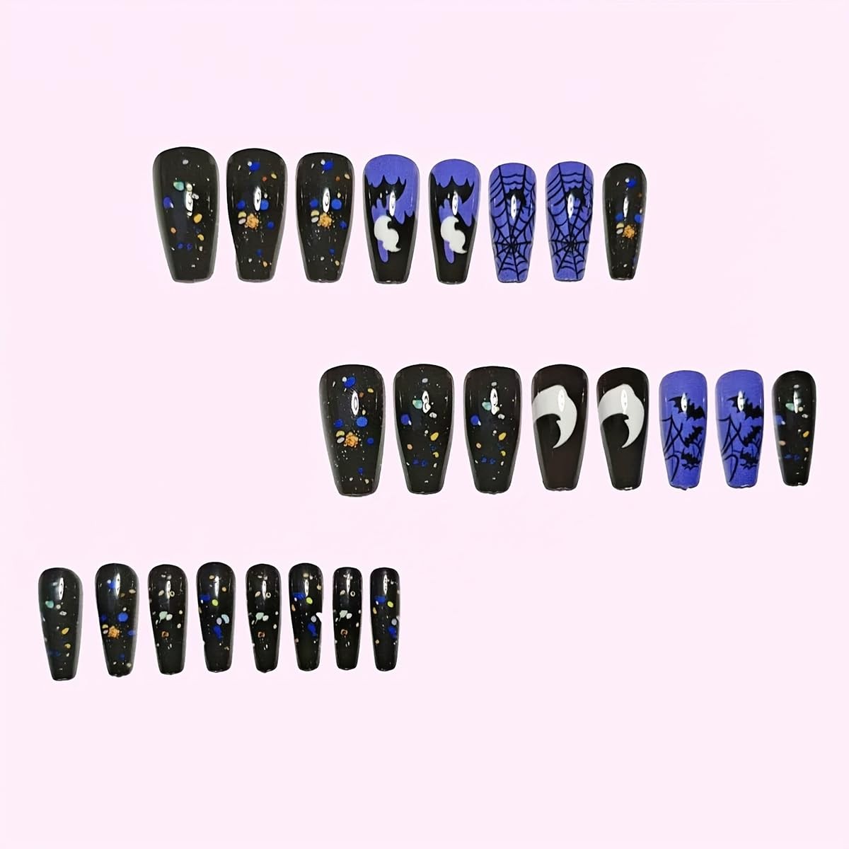 24Pcs Halloween Press on Nails Medium Square Black Fake Nails Coffin Nail Art…