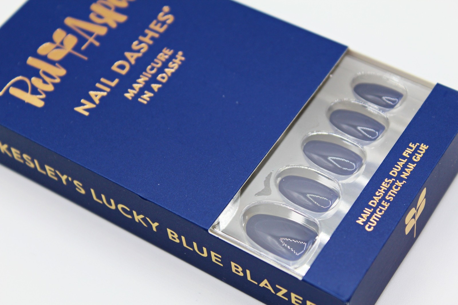 Red Aspen Short Almond Navy Blue Press-On False Nails- New in box