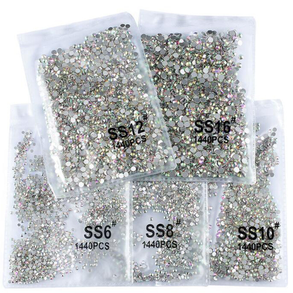 1440PCS SS3-SS12 White AB Color Rhinestones Gems Glitter Nail Art Decors