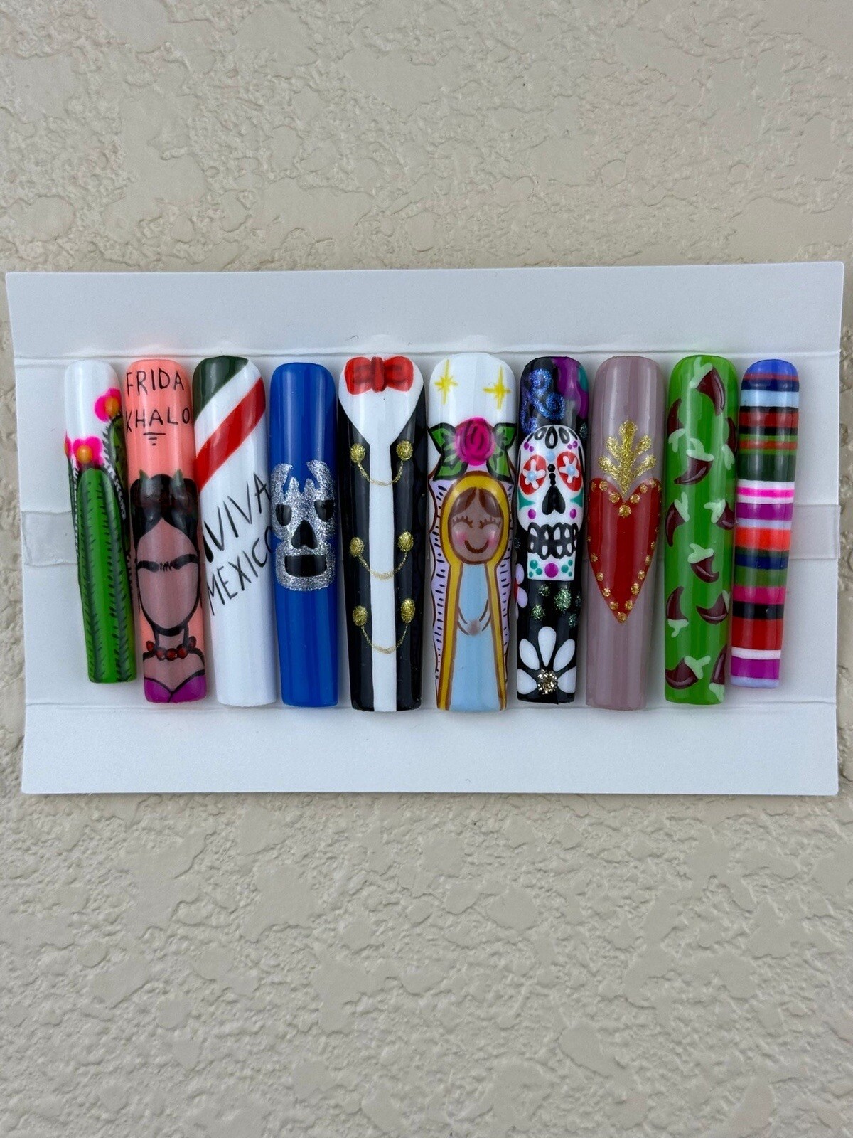 Mexico Theme Press On Nails, 10 Piece Full Set W/ Installation Kit