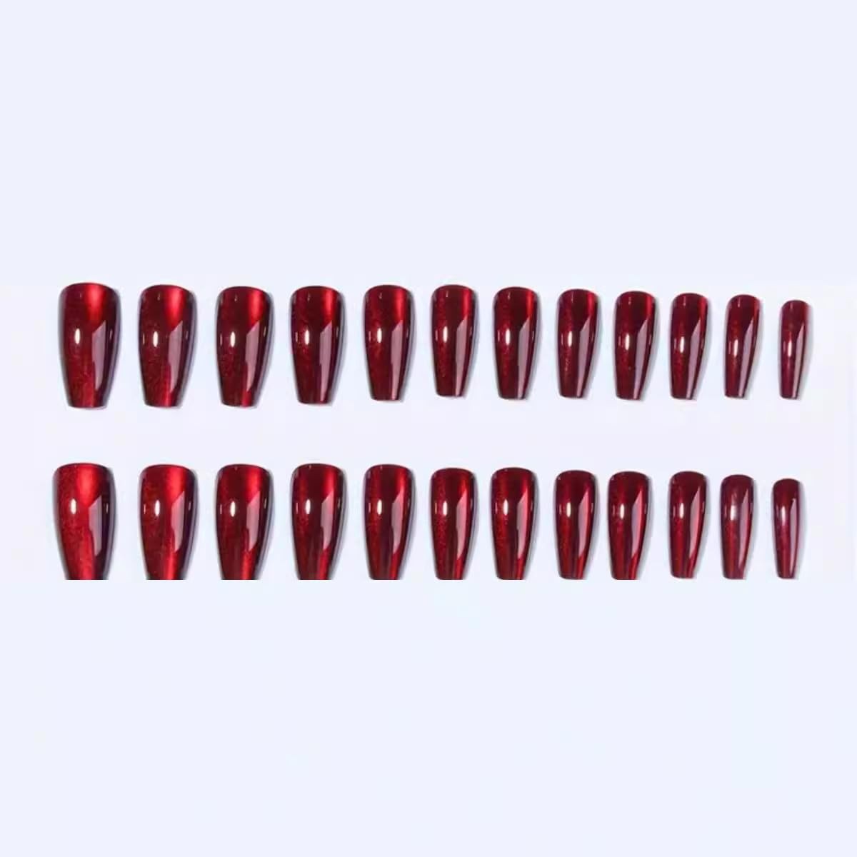 Red Press on Nails Square Medium Fake Nails Wine Red Cat Eye False Nails Long…