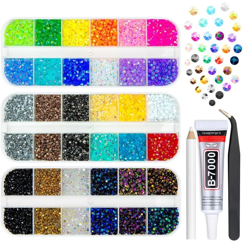 30 Colors 2mm 3mm Flatback Rhinestones Resin Gems Rainbow Colorful Non-Hotfix