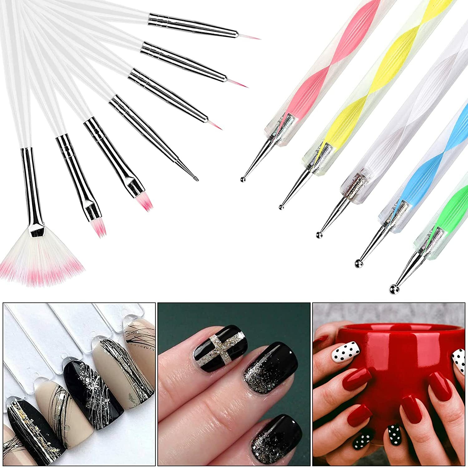 12 Pcs/Set Nail Art Design Tools,7pcs Painting Brushes+5pcs Dotting Pens,US FAST