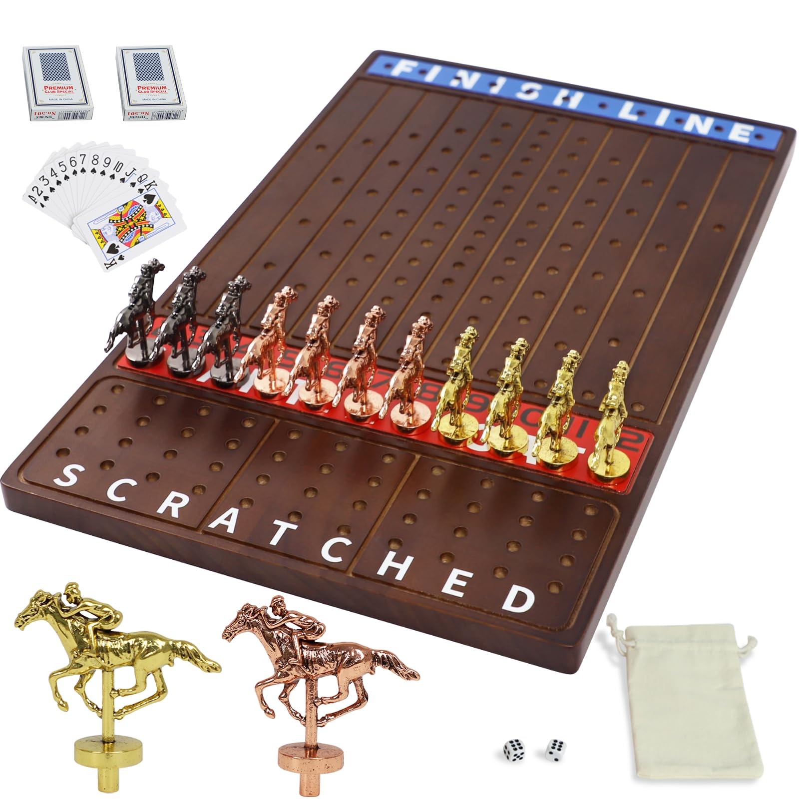 Jyquorp Horse Race Board Game Wooden Kentucky Derby Party Large, Walnut