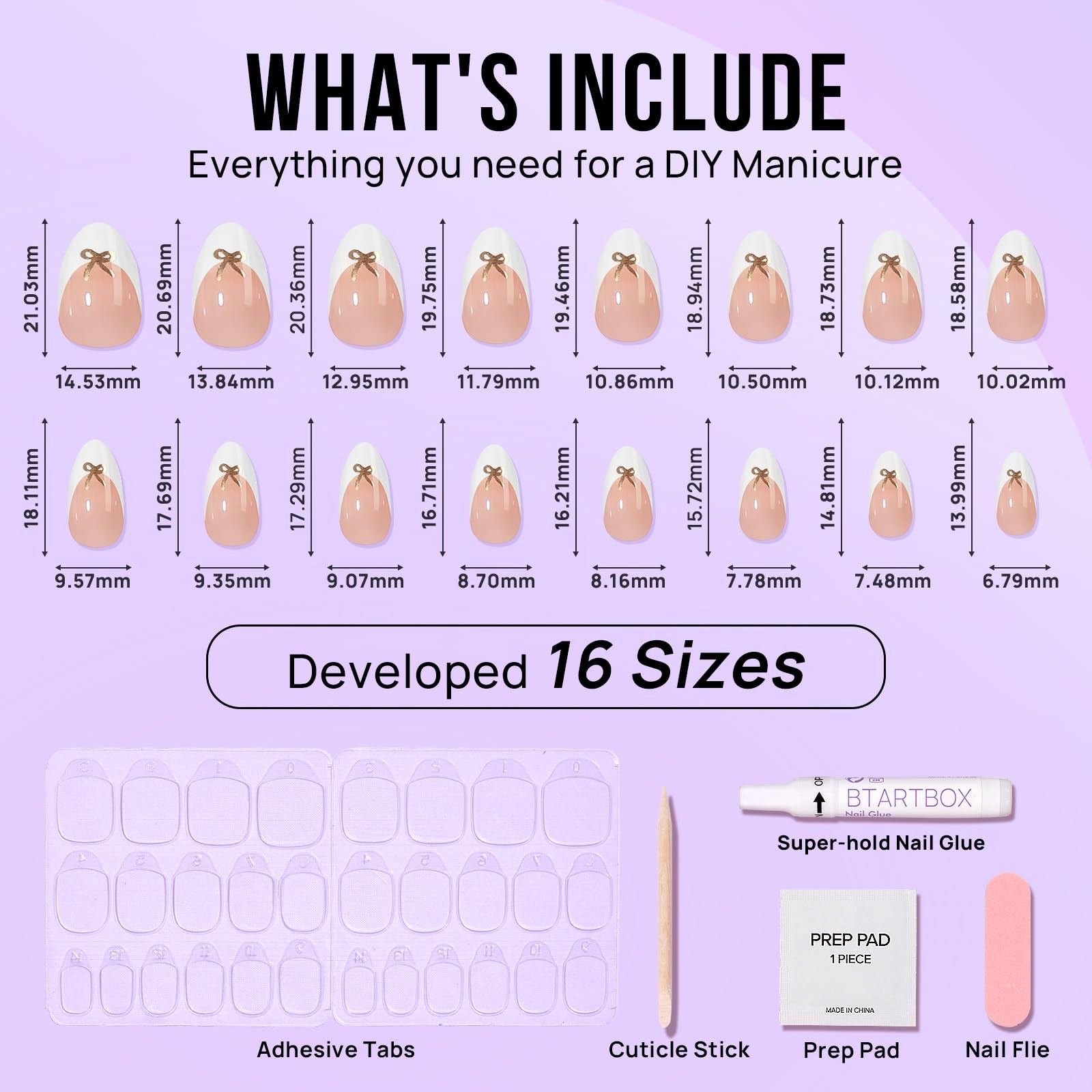 Press On Nails, Dinner Star, Short Almond, White French Tip, 32Ct