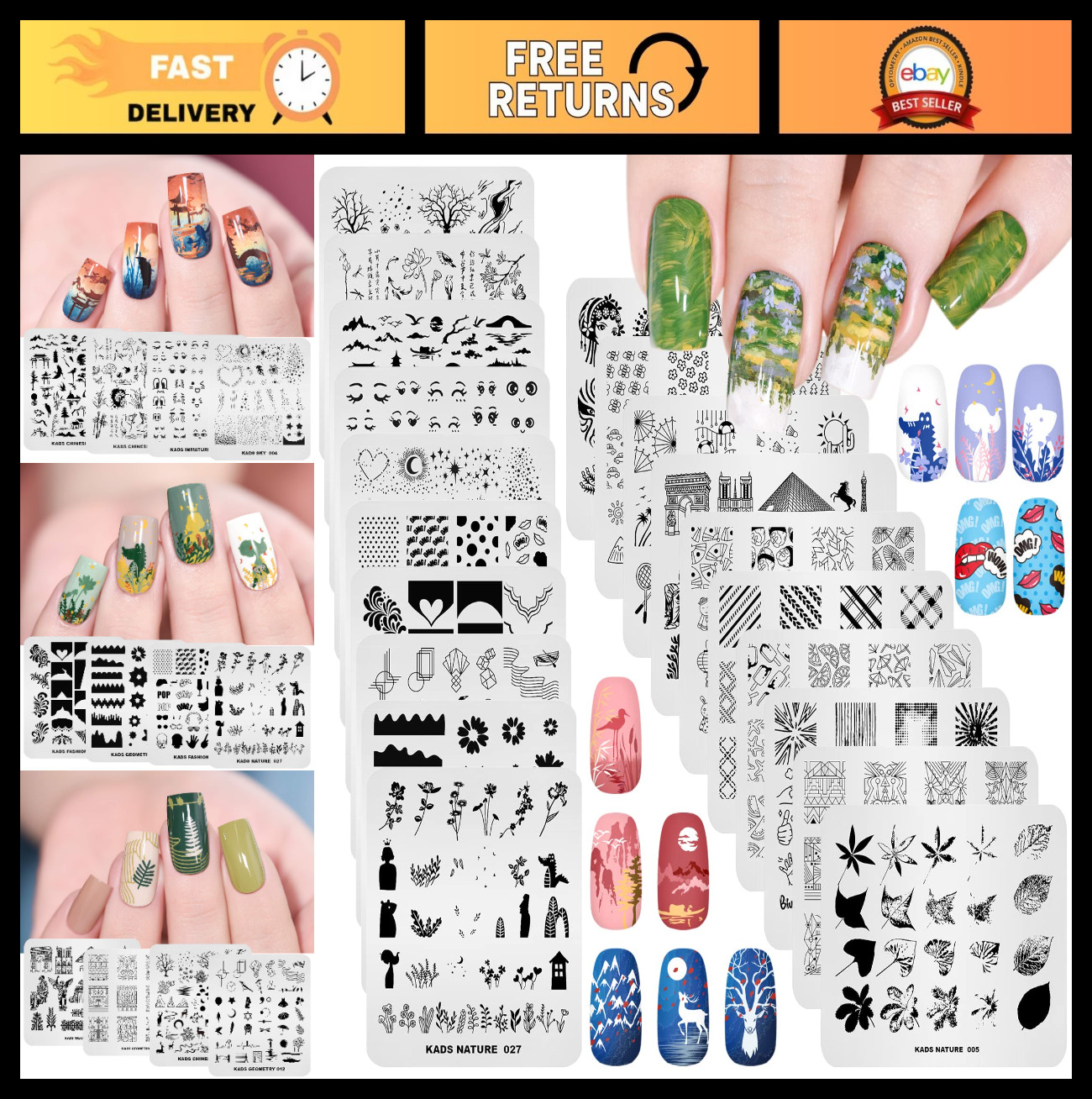 20Pcs Nail Art Stamping Plates Set – Floral, Animal & Leaf Designs for DIY Manic