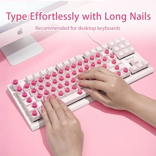 64 Pcs Keyboard for Long Nails with Letters, Self-Adhesive Keyboard 64PCS Pink-