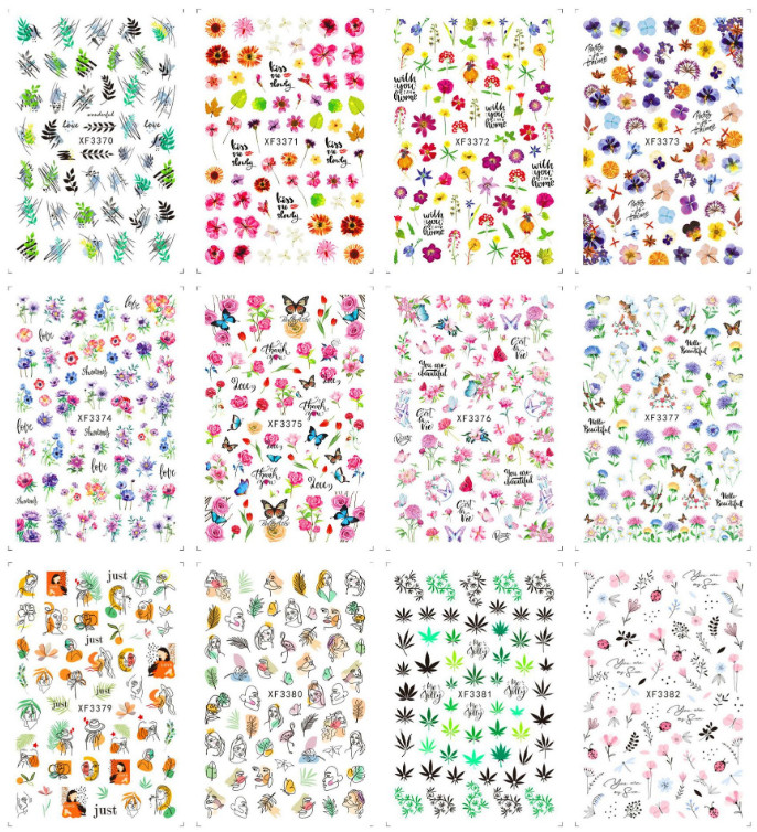 3D Nail Art Sticker Tropical Leaf Daisy Trefoil Abstract Decal Manicure DIY NS36