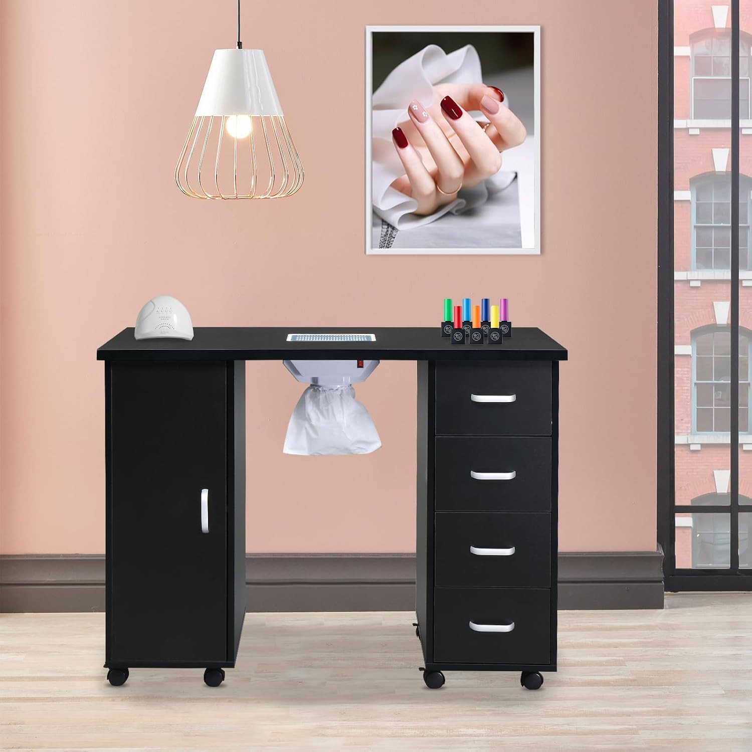 Nail Desk Manicure Table – Nail Tech Desk with Dust Collector – Nail Table with