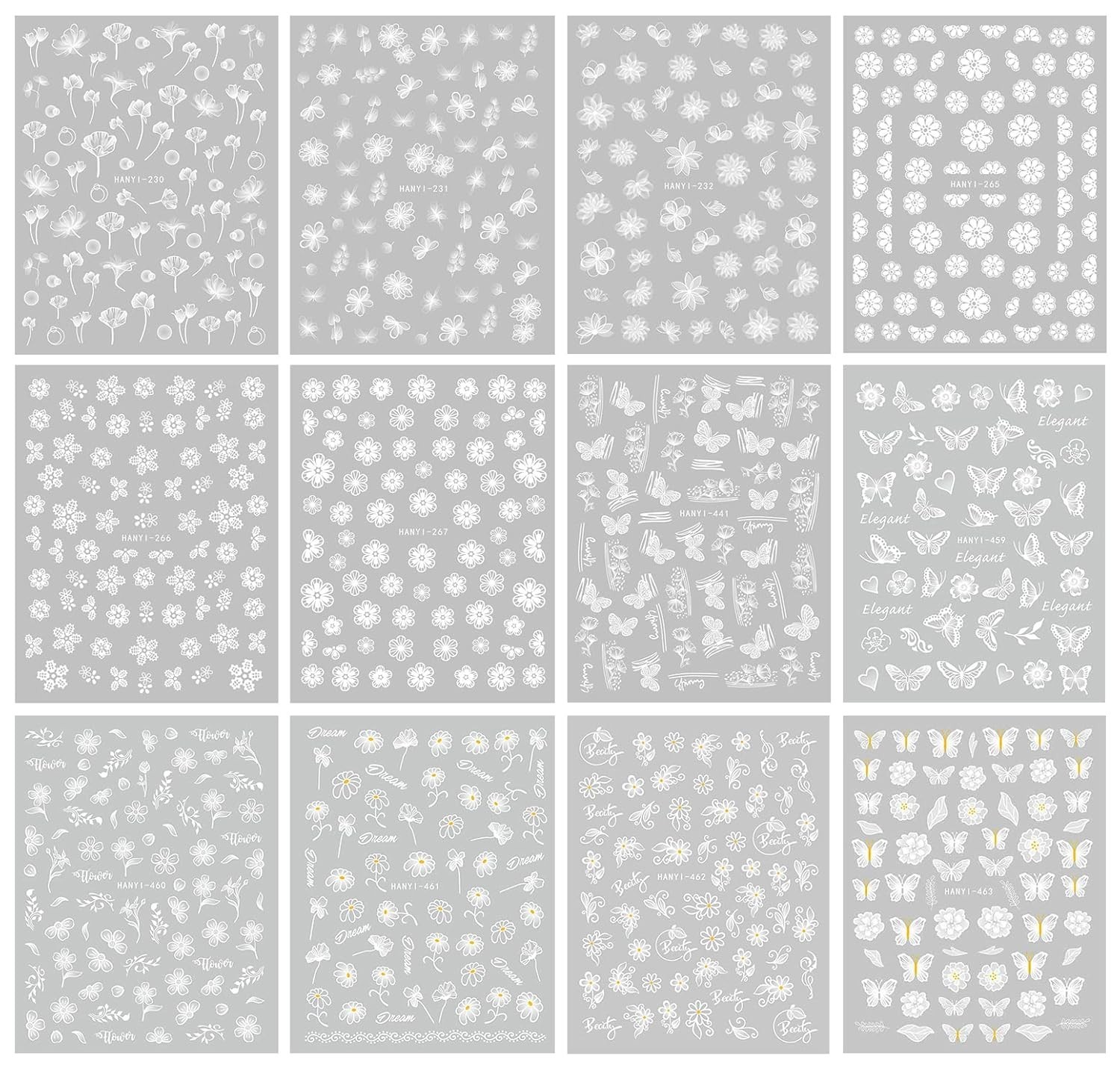 Spring Flower Nail Art Decals 12 Sheets Self Adhesive Easy to Use for Beginners