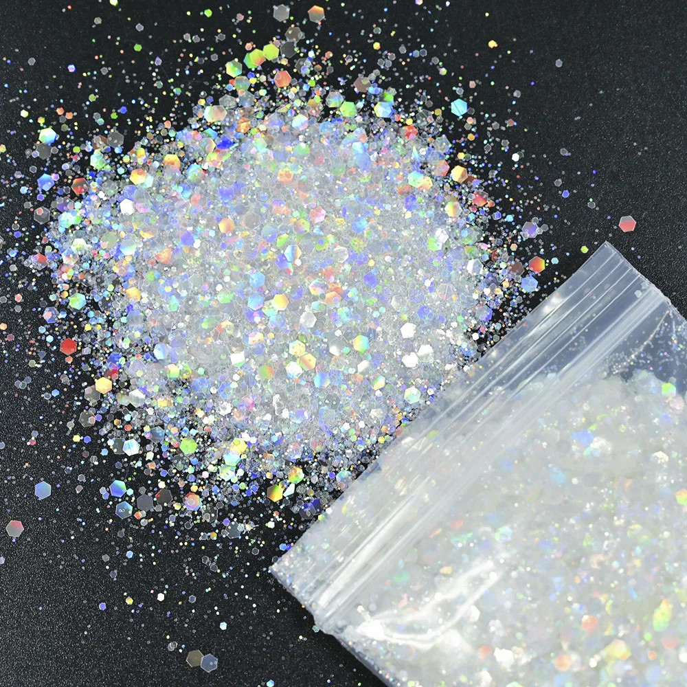 50G/Bag Holographic Mixed Hexagon Shape Chunky Nail Glitter Sequins Sparkly