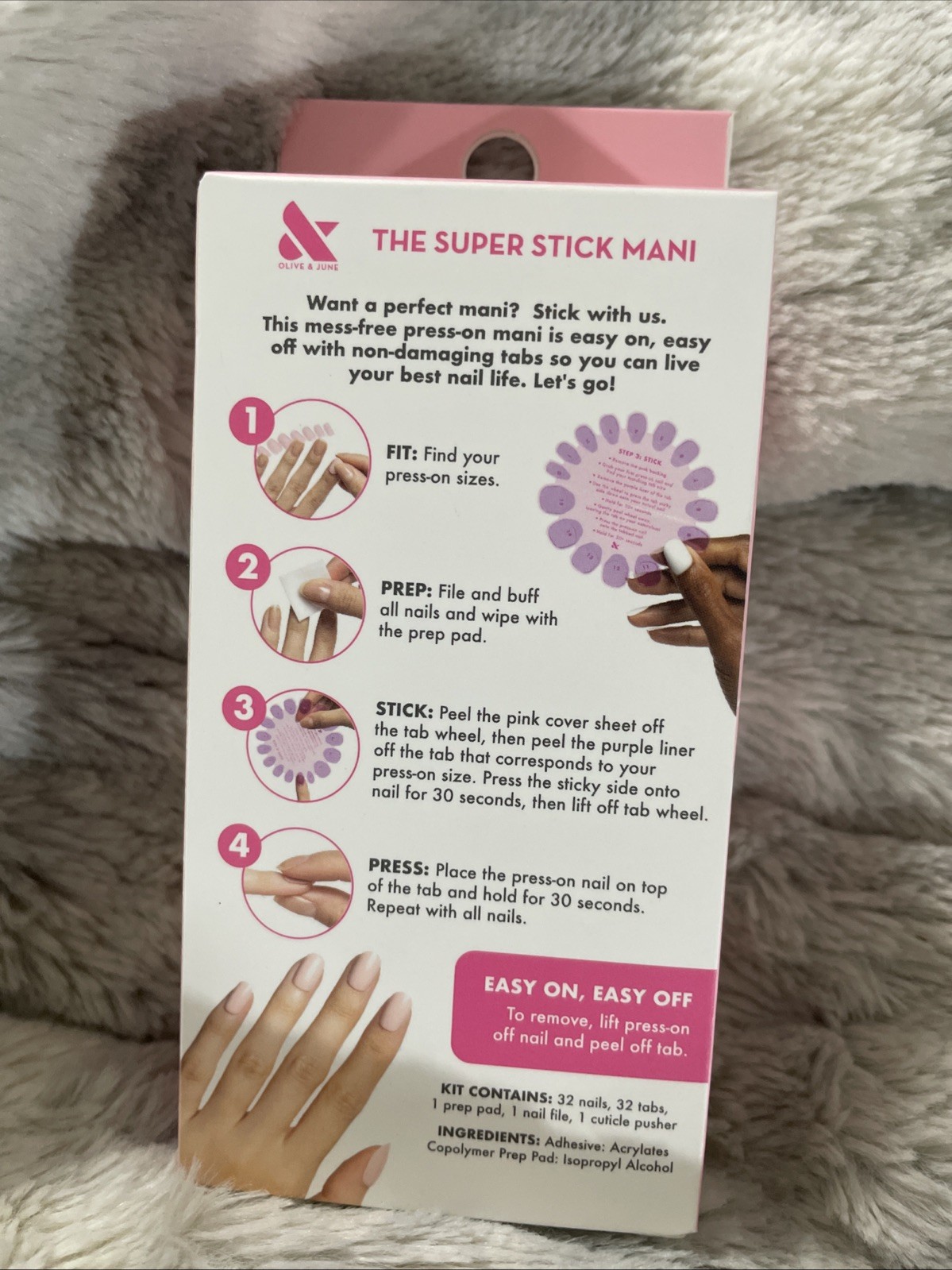 Olive & June Super Stick Press On Nails Round Short White Chrome French