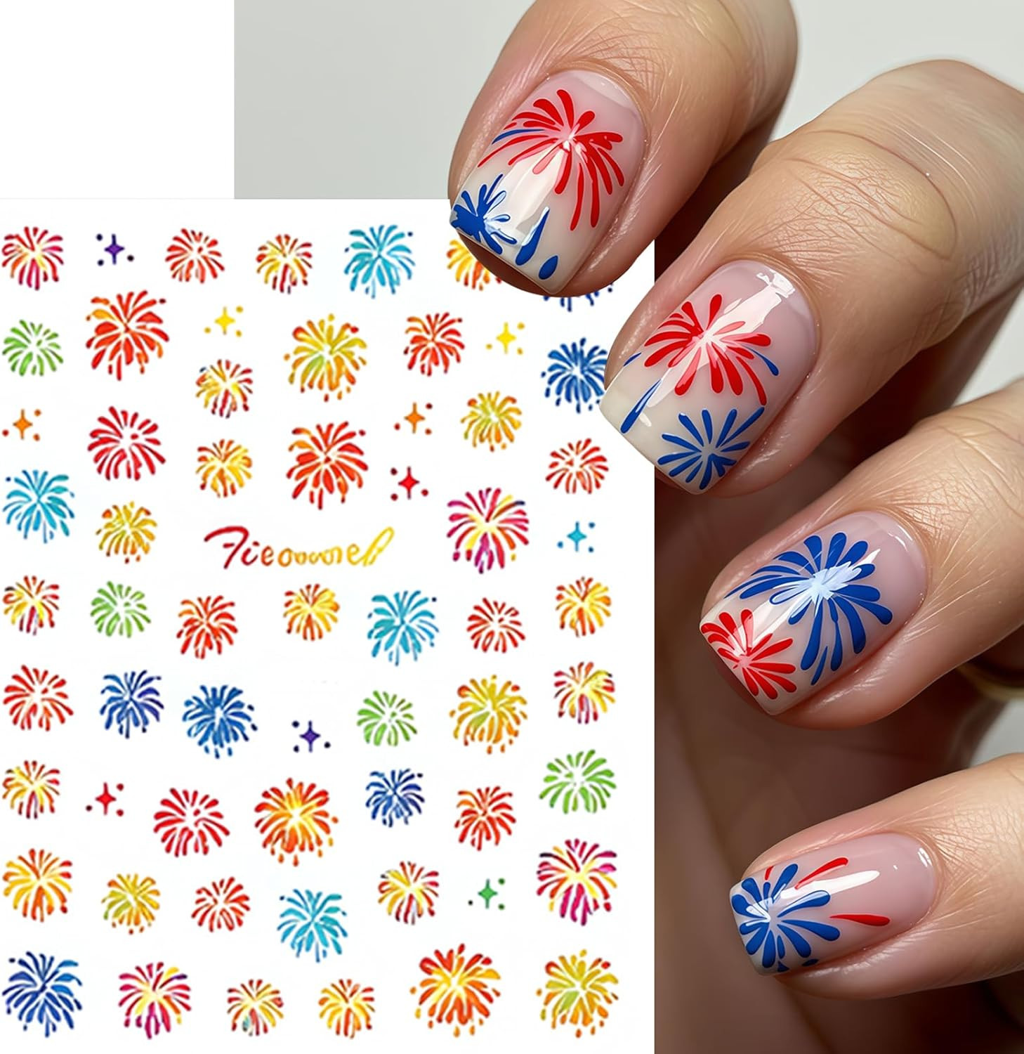 8 Sheets Independence Day Colorful Firework Nail Art Stickers 4Th of July Firewo