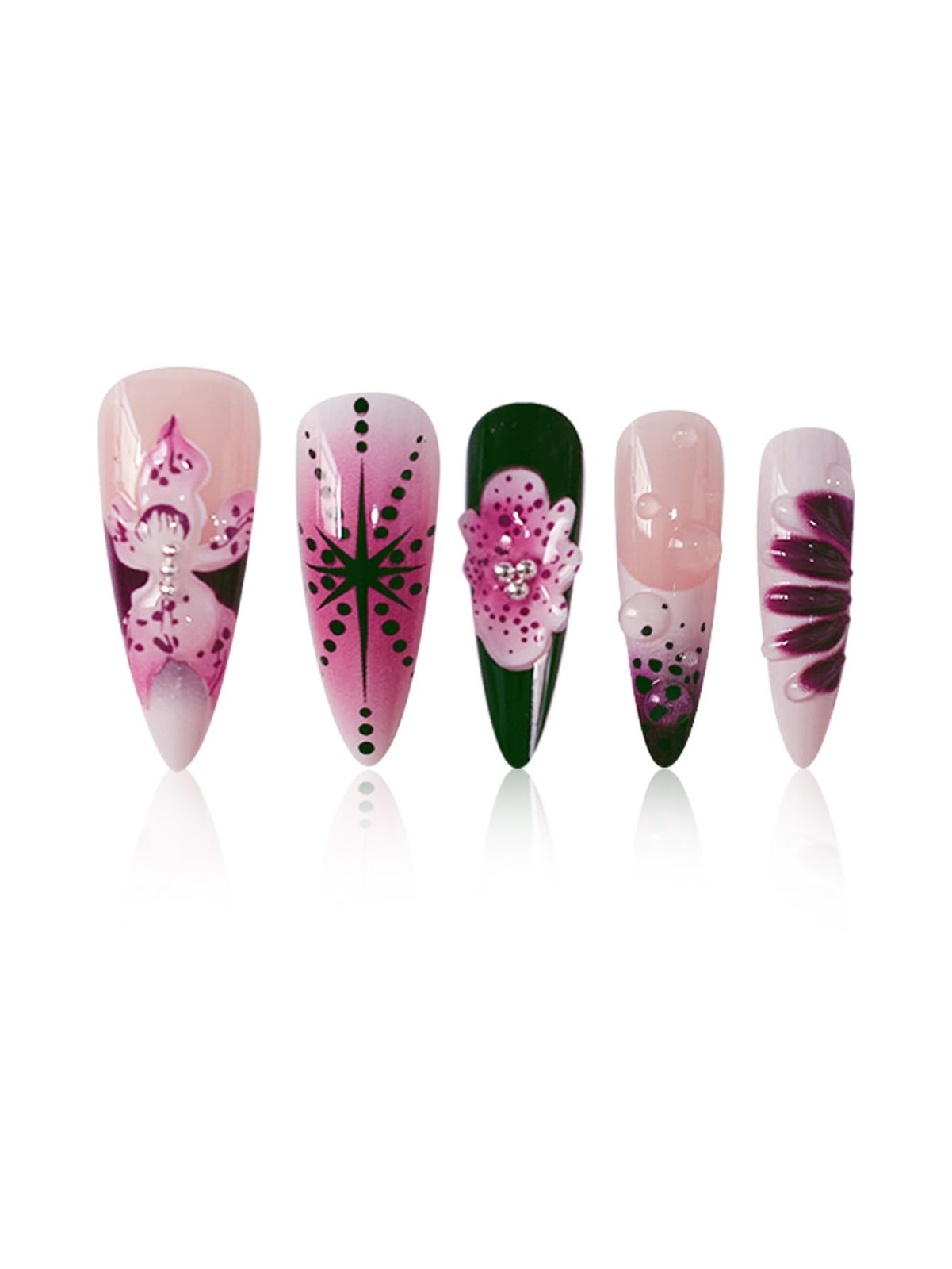 Long Press on Nails Almond Fake Nails Purple French Artificial Nail with 3D Flow