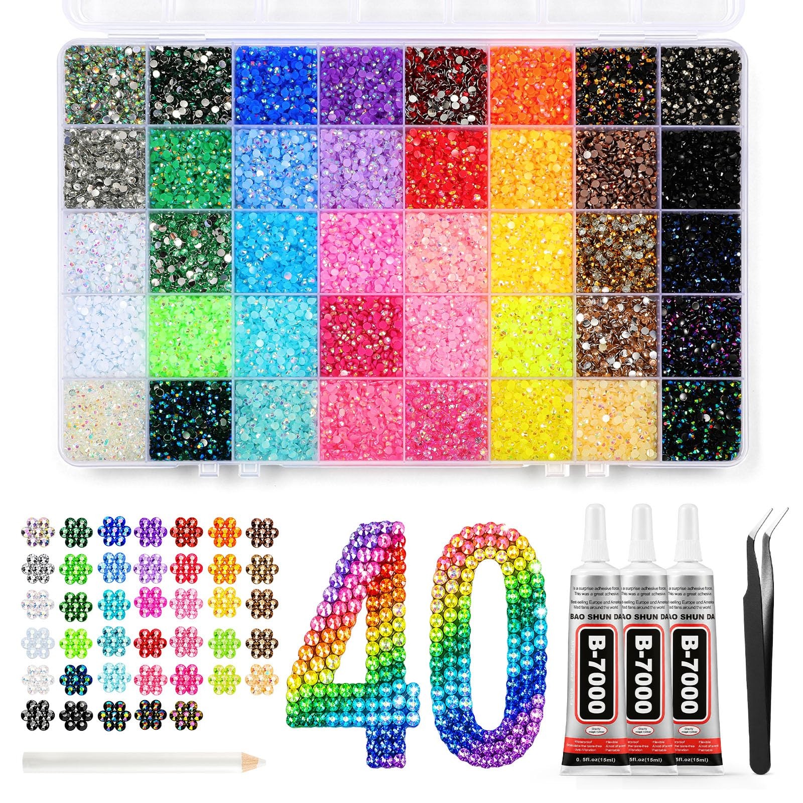 40000 Pcs Resin Jelly Rhinestones for Bedazzling Kit, 40 Colors 3mm Flatback …