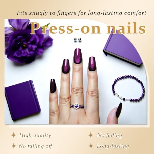 Dark Purple Cat Eye Coffin Press on 24 Count (Pack of 1) 24Pcs-Dark Purple
