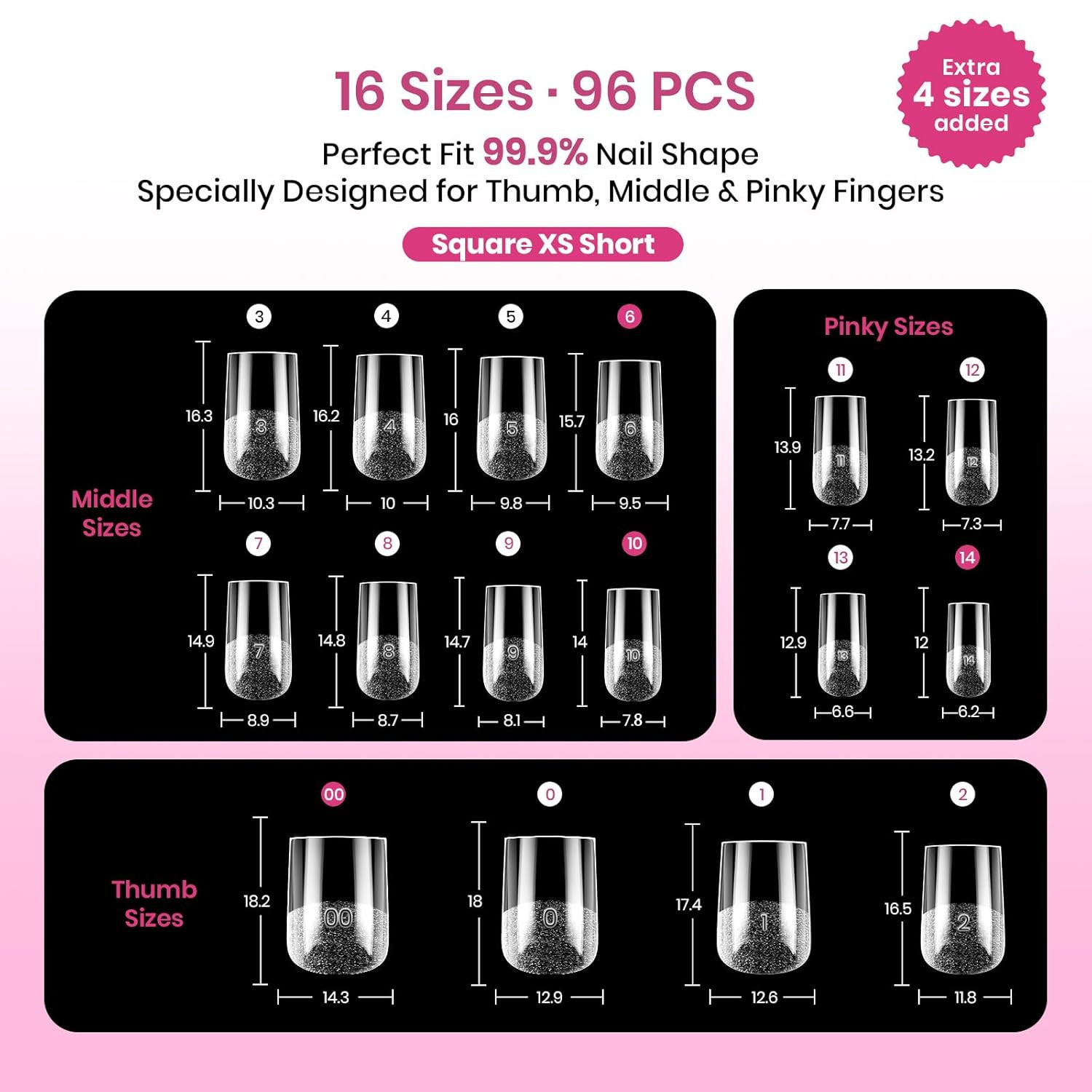 Beetles Tipex Lite Instant Apex Nail Tips, XS Square, No Builder Gel Needed, 16