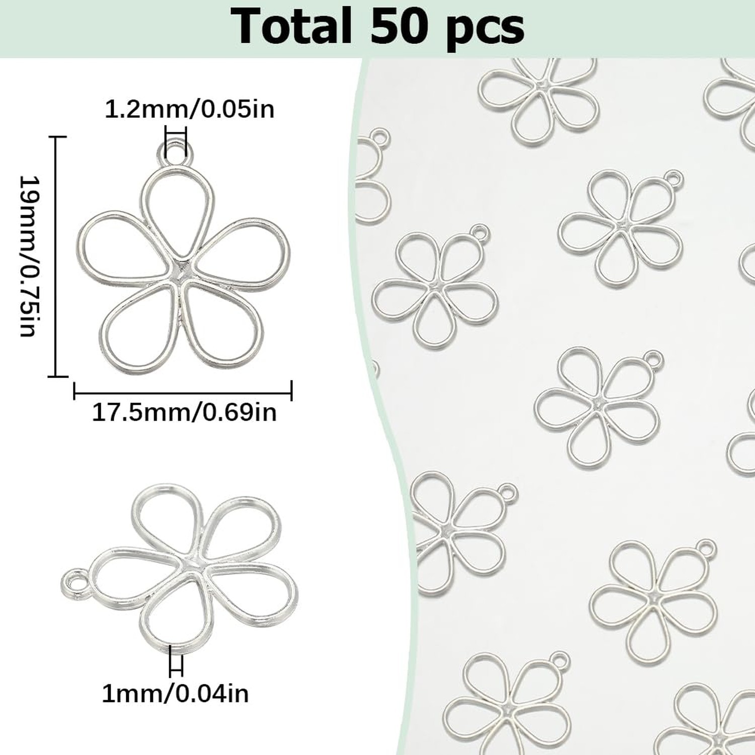 SUNNYCLUE 1 Box Hollow Flower Charms Silver Floral Charms Alloy Vintage Mini …