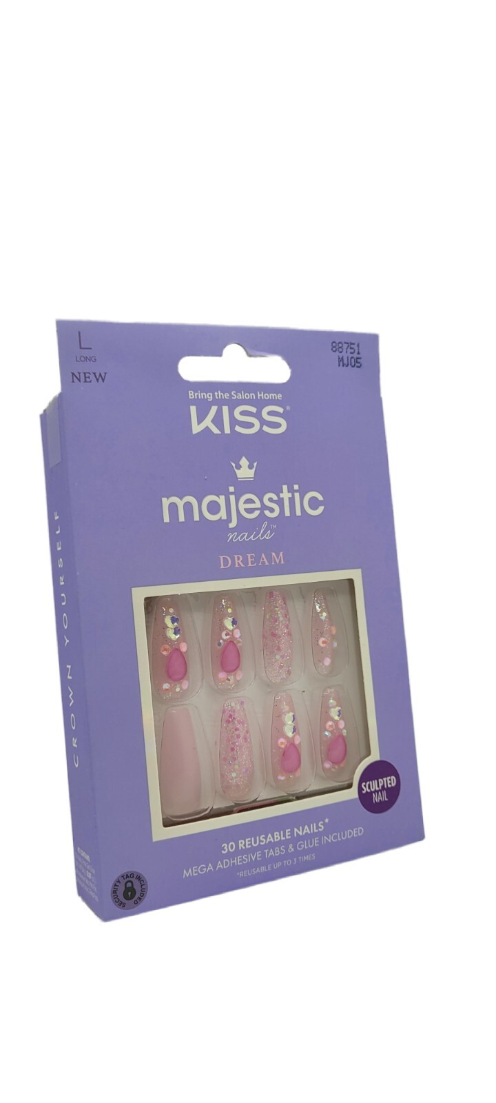 Majestic Press On Nails Nail glue included Lovely Bubbly’ Pink Long Size Coff…