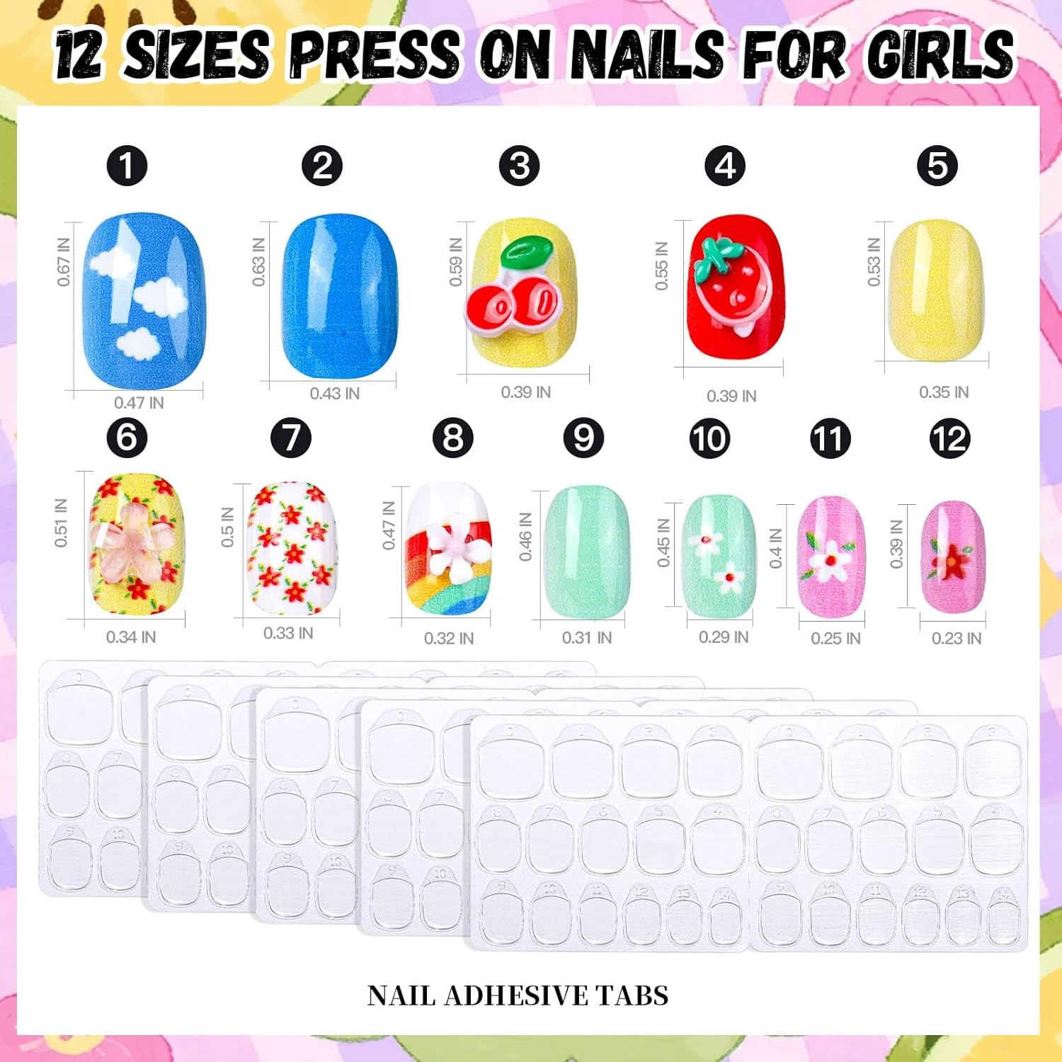 Press On Nails for Girls Kids, 144PCS Cute Fake Nails with Adhesive Tabs & Charm
