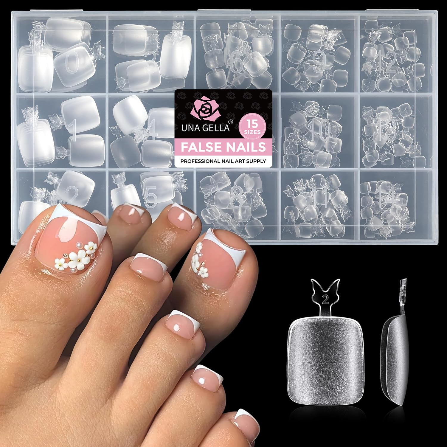 Toe Nail Tips 312 Pcs Square round Full Cover Fake Toe Nails Press on Clear 15 S