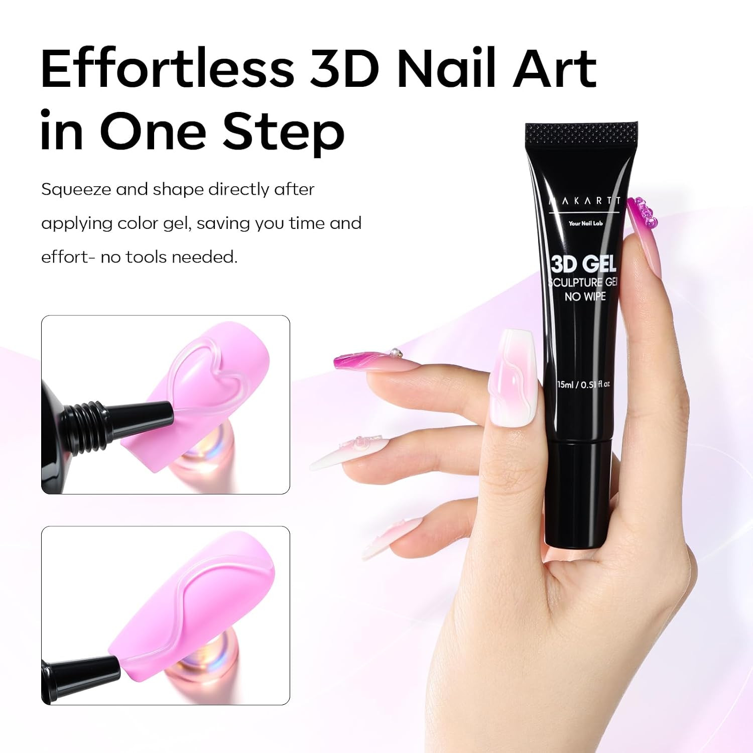 3D Gel Nail Art for Sculpting: 3-In-1 Multi-Functional 15G Clear 3D Nail Gel for