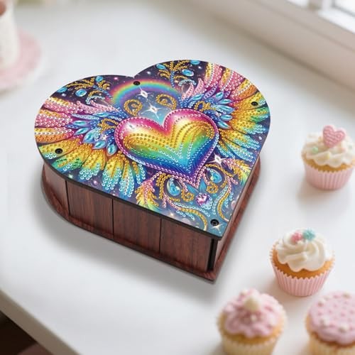 DIY Diamond Painting Storage Box Kit – Heart-Shaped Wooden Special Heart Wing