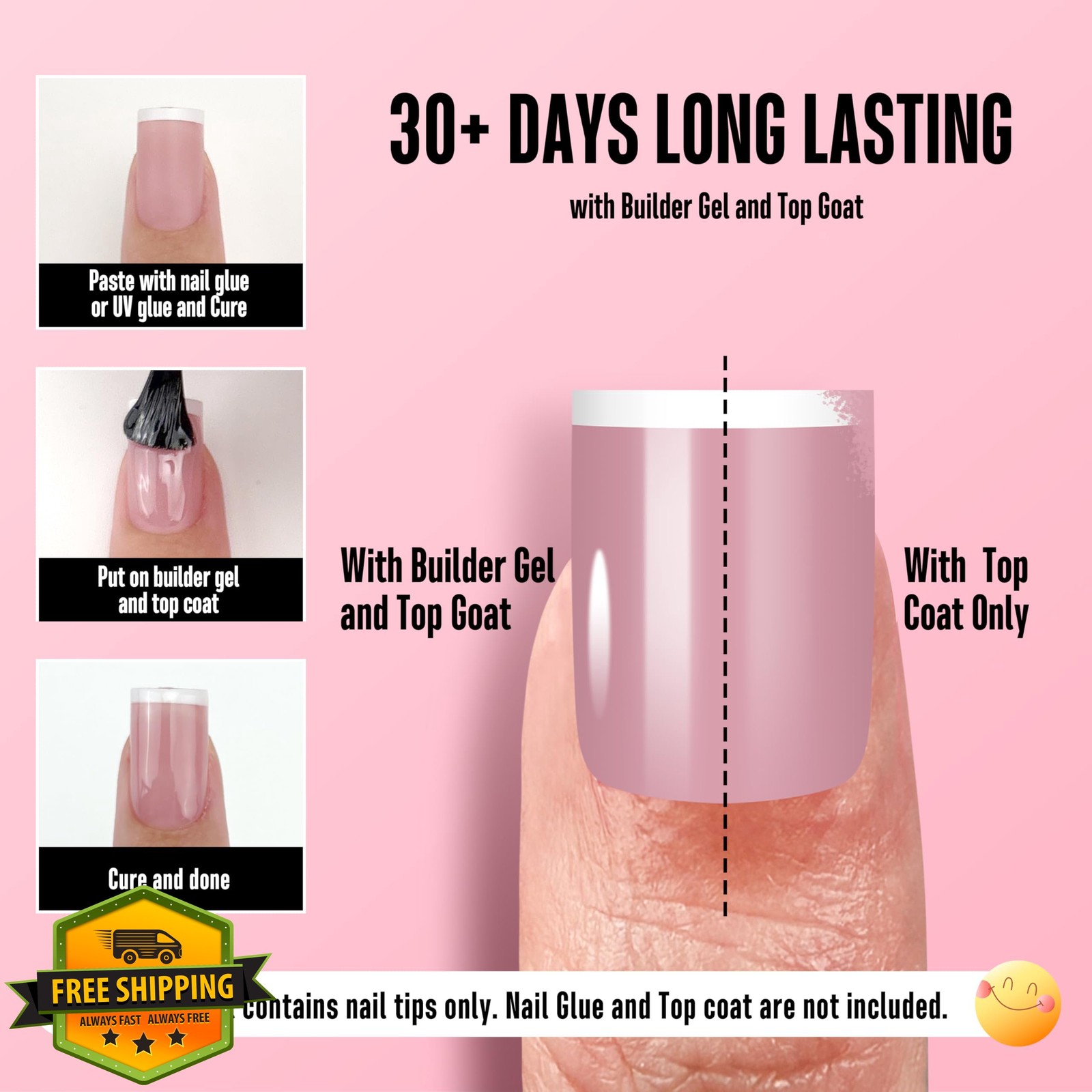 NOVO OVO Berry Pink French Tip Nail Tips 240pc