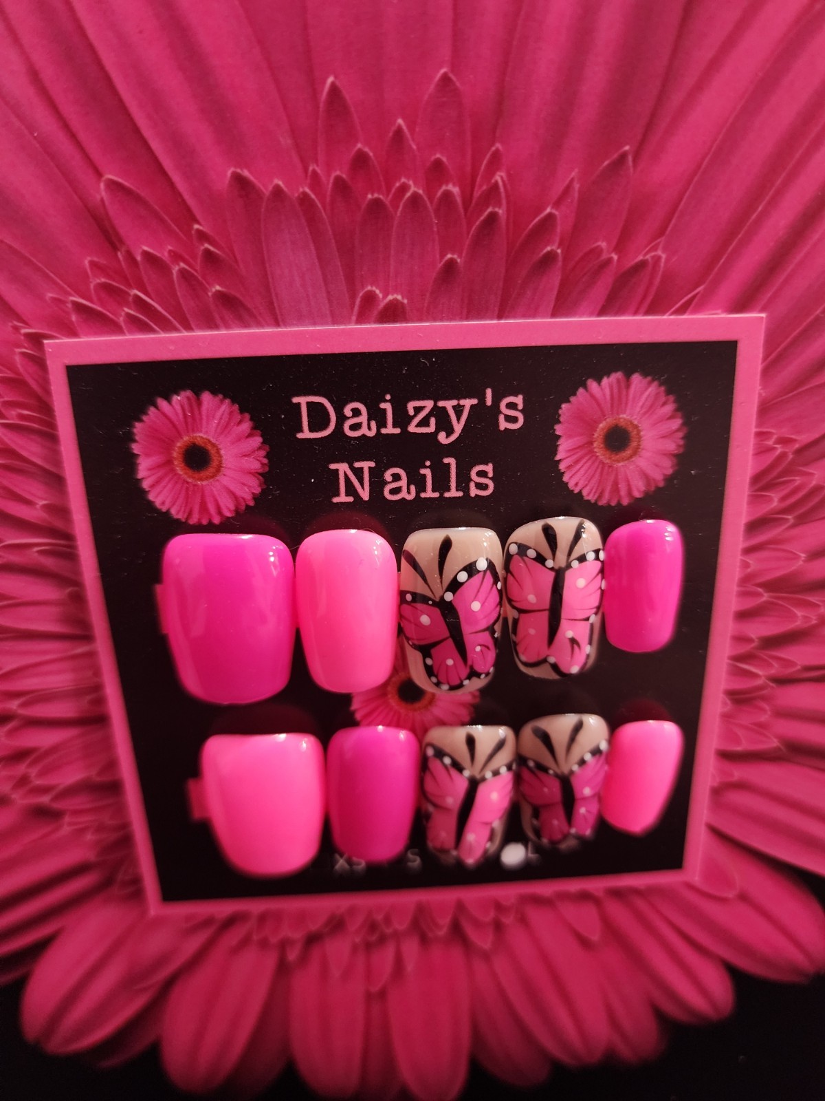 Large Size Pink Butterfly Spring Press-on Nail Set Handmade Square 2.0 Cm Length